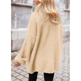 PRETTYGARDEN Women's 2024 Fall Knit Sweater Casual Long Sleeve Turtleneck Loose Chunky Pullover Tops (Beige,Large)