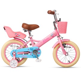 Glerc Sasha 14 Inch Little Kids Bike for Age 3 4 5 Years Old Girls Retro Vintage Style Children Bicycles with Doll Bike Seat & Training Wheels, Pink