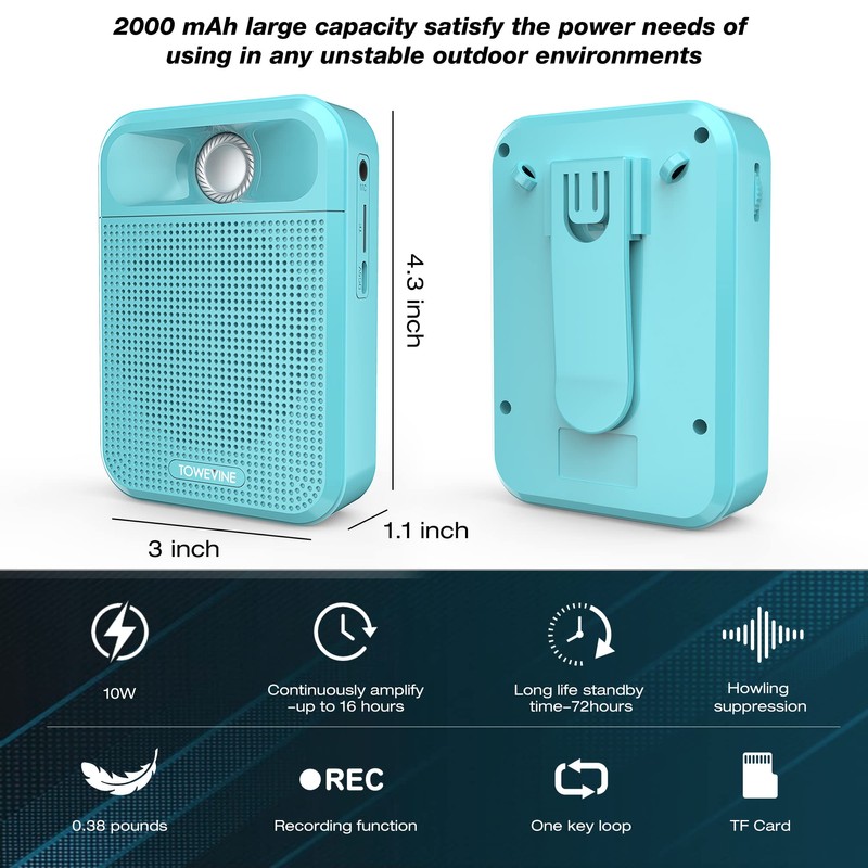 Voice Amplifier, Towevine Portable Rechargeable Microphone Speaker with Headset and