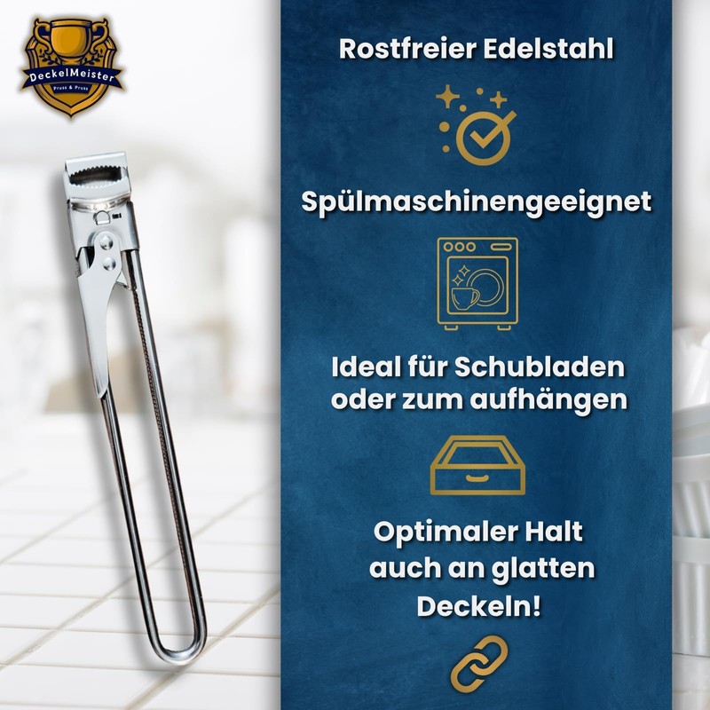 Lidmeister Stainless Steel Lid Opener, Extra Long Lever, Very Non-Slip,