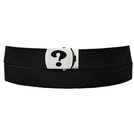 Question Mark Buckle Black Adjustable Canvas Web Belt With Metal Buckle 32" to 72" - Size: 56"