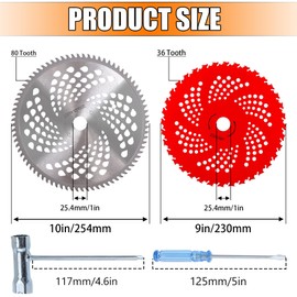 9" x 36 Teeth Carbide Tipped Blades & 10" x 80T Carbide Tip Brush Cutter Trimmer Blades with Universal Adapter Kit,Premium Stainless Steel Trimmer Head for Cutter, Trimmer, Weed Eater