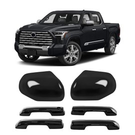sportuli Black Vehicle Side View Mirror Covers Caps + Door Handle Covers Replace for 2022 2023 2024 Toyota Tundra with Turn Signal Model, Without Smart Key Holes