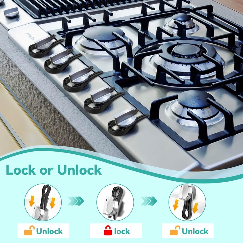 Gas Stove Knob Locks Protecting Kids and Pets; Oven Knob