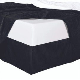 Royal Hotel Bedding Cal-King Striped Black Cotton Bed-Skirt, Pleated Tailored Bed Skirt with 15" Drop, 300 TC, 100% Cotton