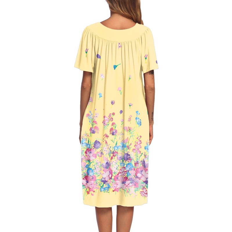 Ekouaer Women's House Dress with Pockets, Yellow Butterfly, X-Large