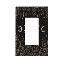 Yamxbfa Black Gold Wildflower Plant Moon Starry Sky Floral Botanical Outlet Covers Single Rocker Light Switch Covers Decorative 1 Gang Gfci Wall Plate Electrical Receptacle Switchplate Bathroom Decor