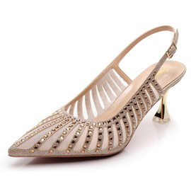 VenusCelia Women's Graceful Lady Slingback Pump Shoe (9 M US,Gold)