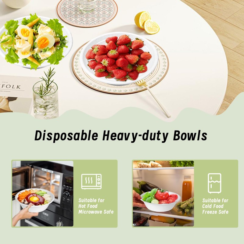 VEIZEDD 100Pack 32 oz Paper Bowls, Disposable Compostable Bowls Heavy