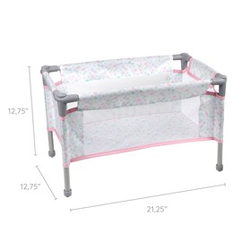 JC Toys - Berenguer Boutique | Travel Folding Crib - Playpen with Accessories | Pink Floral Collection | for Dolls up to 18" | Ages 3+