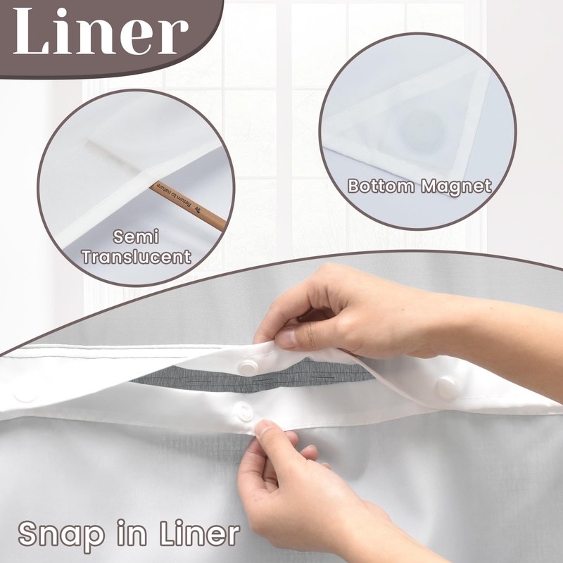 SORTTO No Hook Slub Textured Shower Curtain with Snap in