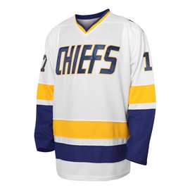 Hanson Brothers Hockey Jersey 16 Charlestown Chiefs 17 Jeff Slap Shot 18 Movie Hockey Jersey Blue White S-3XL (17 White, XX-Large)