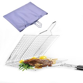 Cestas de parrilla para parrilla de pescado para parrilla al aire última intervensión, barbacoa, accesorios de parrilla plegable de acero inoxidable con mango extraíble, cesta de parrilla para bar,