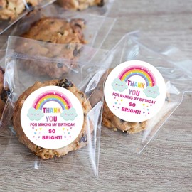 Birthday Party Thank You Sticker Labels, Rainbow Favor Stickers - 'Thank You for Making My Birthday So Bright', 2 Inch, 50 Pack