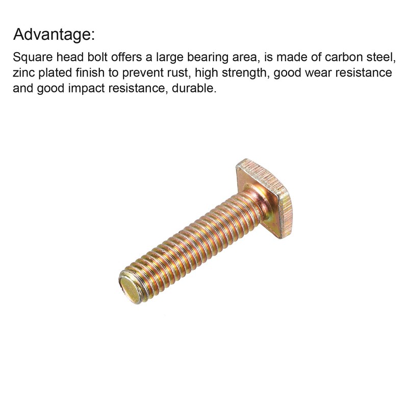 uxcell Square Head Bolt, 20pcs M6x25mm Fully Thread Carbon Steel