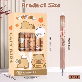 JIANTA Pack of 6 Capybara Erasable Gel Pens, 0.5 mm Tip Blue Gel Ink Pens with Eraser, Capybara Erasable Ballpoint Pen for Students, Children and Adults