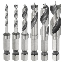 sourcing map 6pcs Brad Point Drill Bits 3/32" - 3/8" Dia 1/4" Hex Shank Stubby Drill Bits High-Speed Steel 1.34" Working Length Spiral Twist Drilling Tool for Woodworking Plywood Plastic