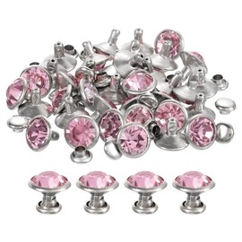 QUARKZMAN Pack of 100 Silver Pink Rhinestone Rivets, 10 mm / 0.39 Inch Leather Craft Rivets, Crystal Rivets, Metal Double Cap Rhinestone Rivets, Studs for DIY Leather Crafts, Wallet, Clothing
