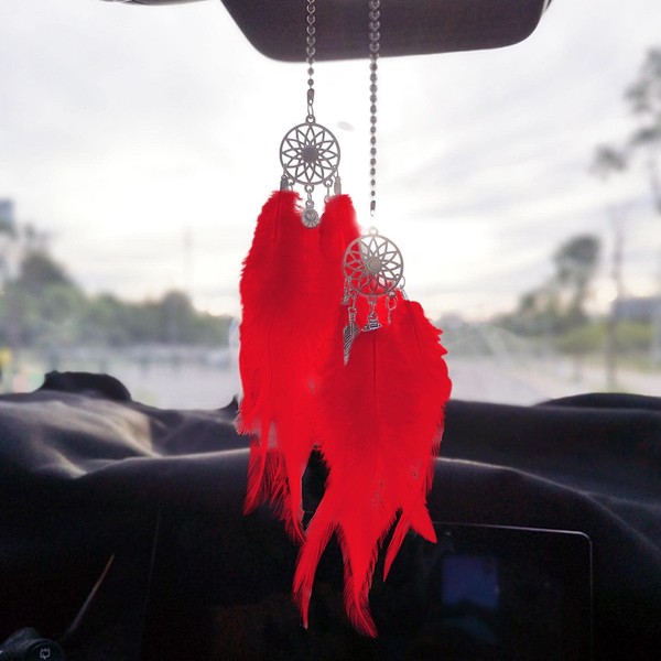 JINGLING Little Dream Catcher, Car Pendant Wind Chime, Handmade Dream Catcher For Car Mirror Charm Feathers Wind Chime, Bohemian Style Hanging Decoration For Home Wall Room Window Car