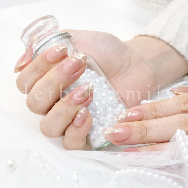 [Herbeluemily] ネイルチップ プレスオンネイル 手軽 簡単 つけ爪 付け爪 セルフネイル B ベージュ×リーフ
