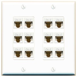 Wallplate City 12 Port Decorative Dual [ 2 GANG ] Ethernet CAT6 RJ45 Network Wall Plate