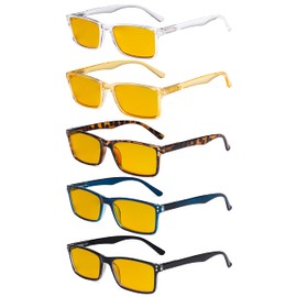 Eyekepper 5 Pack Blue Light Filter Glasses Stylish Computer Reading Glasses Amber Tinted +1.50