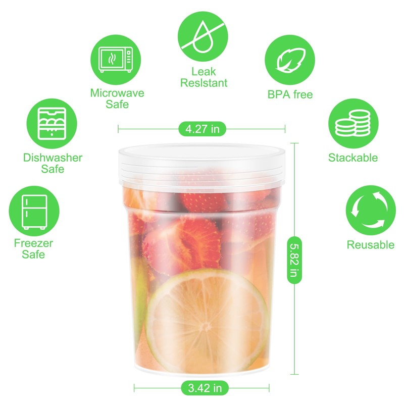 LEAWALK 32 oz -12 Pack Reusable Food Freezer Storage Containers