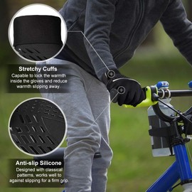 OOPOR Kids Winter Sports Cycling Gloves - Children Warm Touch Screen Anti-slip Thermal Outdoor Windproof Gloves for Boys Girls Running Riding Bike Black XS Aged 4-6