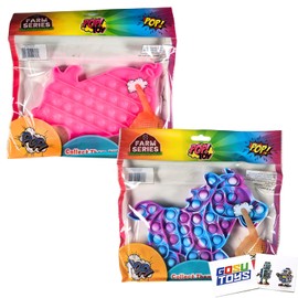 Farm Animals Fidget Sensory Pop Toy Large 8" Horse and Pig (2 Pack) Assorted with 2 Gosutoys Stickers