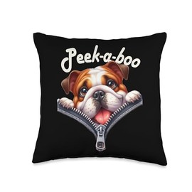 Funny - Peek-a-boo - Bulldog Throw Pillow