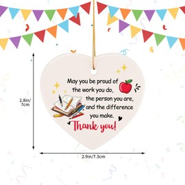 PRSTENLY Thank You Teacher Gifts for Women, Heart Shape Ceramic Ornament Keepsake Appreciation Gifts Thank You Gifts For Women Men Coworker Employee Teacher Present Friendship