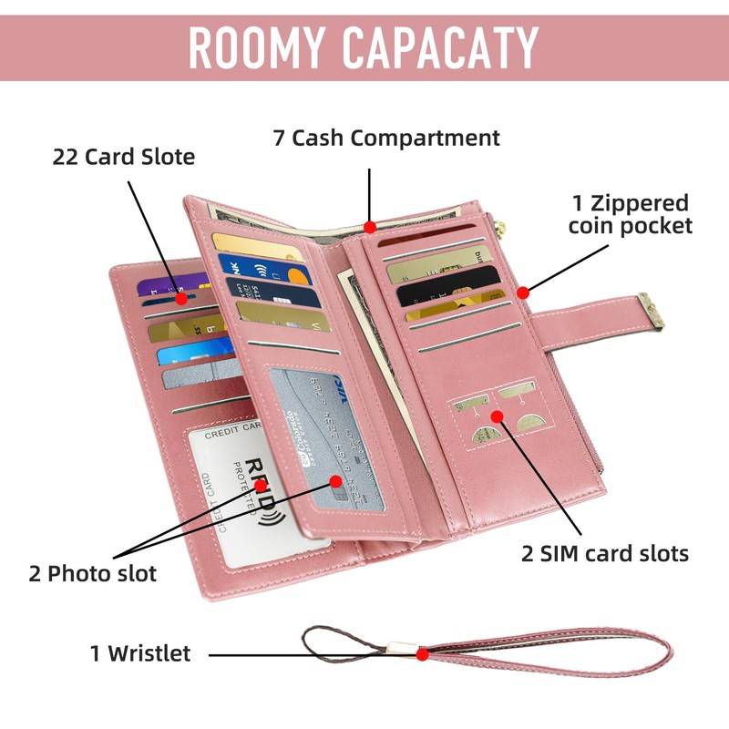 Gosect Women Floral Leather Wallet Large Capacity RFID Blocking Designer