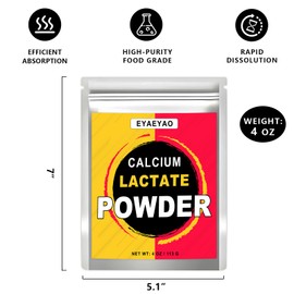 Calcium Lactate Powder, 4 oz 100% Pure Calcium Lactate, Food-Grade, Helps Neutralize Food Acidity, Keeps Food Fresh, for Dairy Products, Breads, Pastries, Ice Cream, Jellies and More (4 Ounces)