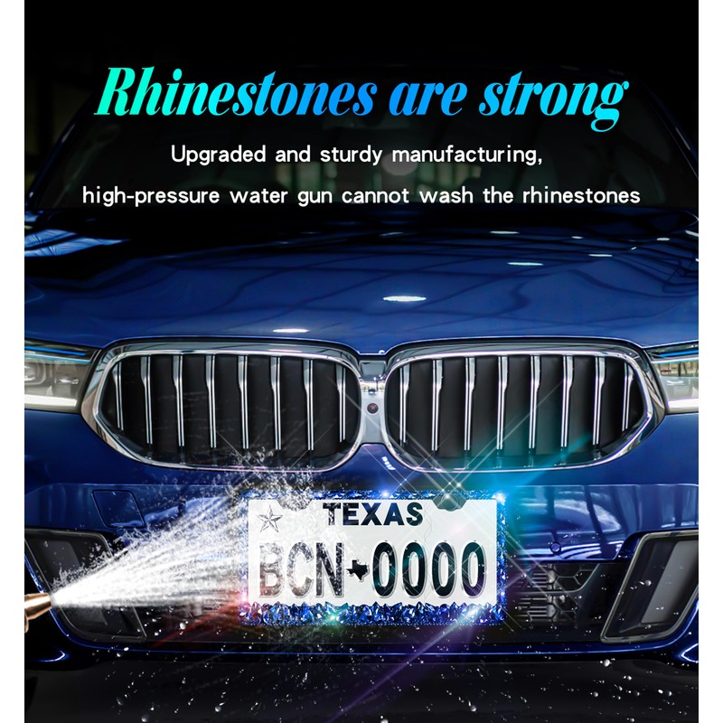 Murimt Blue Bling License Plate Frames 2 Pack Sparkly Glitter