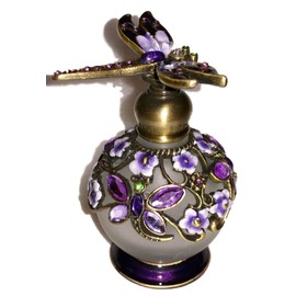 Welforth Dragonfly Lavender & Purple Flower Enamel Crystal Perfume Bottle