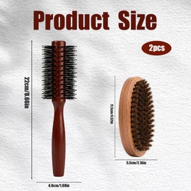 2 PCS Beard Brush For Men, Beard Brush Round, Mens Hair Brush, Beard Roller with Wooden Handle for Facial Hair Care, Daily Facial Hair Maintenance, Travel Styling Tool