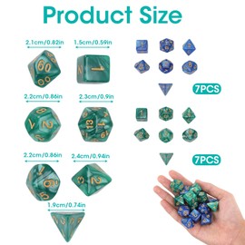14 Piece DND Game Dice Set for Dungeon and Dragons, DND Polyhedral Dice Set with Black Bag Polyhedral RPG MTG Dice Table Game Role Playing Game Dice (Green & Blue)