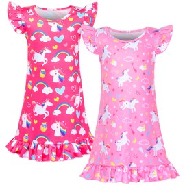 Sylfairy 2pcs Girls Nightgowns, Unicorn Nightgown Princess Pajama Dresses for Girls Sleepwear Nightie
