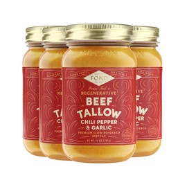 FOND Regenerative Grass-fed Beef Tallow (14 Ounce (Pack of 4), Chili & Garlic)