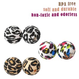30Pcs Silicone Leopard Beads Animal Printed Beads 15mm Leopard Print Beads Colorful Painted Beads Silicone Spacer Beads for Keychain Making Bracelet Necklace DIY Pen Beads