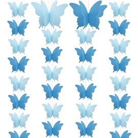 Ruidee Pack of 4 Paper Butterfly Banner 2.8 m 3D Butterfly Garland for Hanging Colourful Butterfly Paper Garland for Wedding, Birthday Party Decoration (HD/Blue)