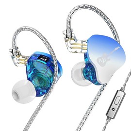 EZ EAR ND DD3 HiFi In-Ear Monitors, Dual Dynamic Drivers, In-Ear Headphones, IEM, 4 Tone Styles, Adjustable, with 2 Pin Detachable Design Cable for Singers, Bassists, Guitarists (Blue, with