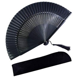 Amajiji 8.27" (21cm) Hand-Crafted Japanese-Style Folding Fan,Woman Retro Silk Fan Bamboo Rib Handicraft Fan Gift Fan Dance Fan Wedding Fan (009)