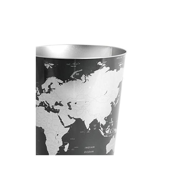 balvi Papierkorb Globe Farbe Grau Weltkarten-Design Blech 26 x 22