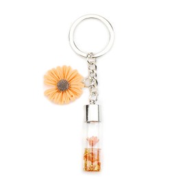MUCOOS Warm Orange Dried Flowers Keyring Wish Bottle Keychain Gift for Friends Family Bright and Fashionable Colours