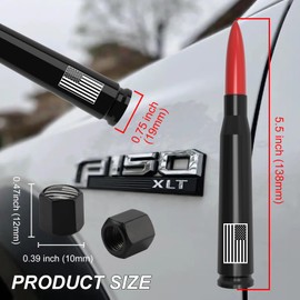 Car Truck Bullet Antenna with Tire Valve Caps American Flag Universal Short Replacement for GMC Sierra Chevy Silverado Dodge Ram 1500 2500 3500 Ford F150 F250 F350 Super Duty Raptor Accessories, Red