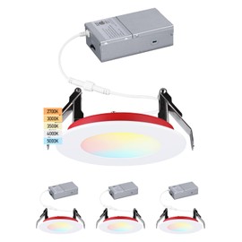 TORCHSTAR 4 Inch Fire Rated 2 Hour Ultra-Thin LED Recessed Light, UL263&ETL, 5CCT Canless Recessed Lighting, 10W Dimmable Slim Downlight, No Fire Cone Needed, 2700K/3000K/3500K/4000K/5000K, Pack of 4