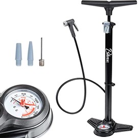 Bikeroo Bike Pump with Gauge - Portable Bicycle Floor Pump w/ T-Handle Grip, Anti-Slip Foot Pad, Hang Tag and 100cm Hose - Presta and Schrader Bike Tire Pump for Fast Inflation
