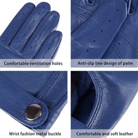 Harssidanzar Ladies Leather Gloves Touchscreen Unlined Thin Leather Gloves Sheepskin KL021EU, blue