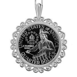 US 1776-1976 Washington Quarter Drummer Boy BU Uncirculated Proof Bicentennial Coin Soild 925 Sterling Silver Necklace NEW